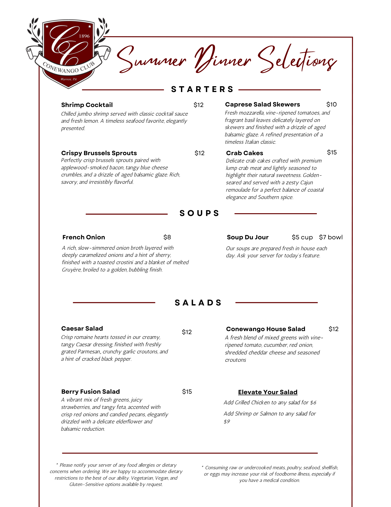 Summer Dinner Menu