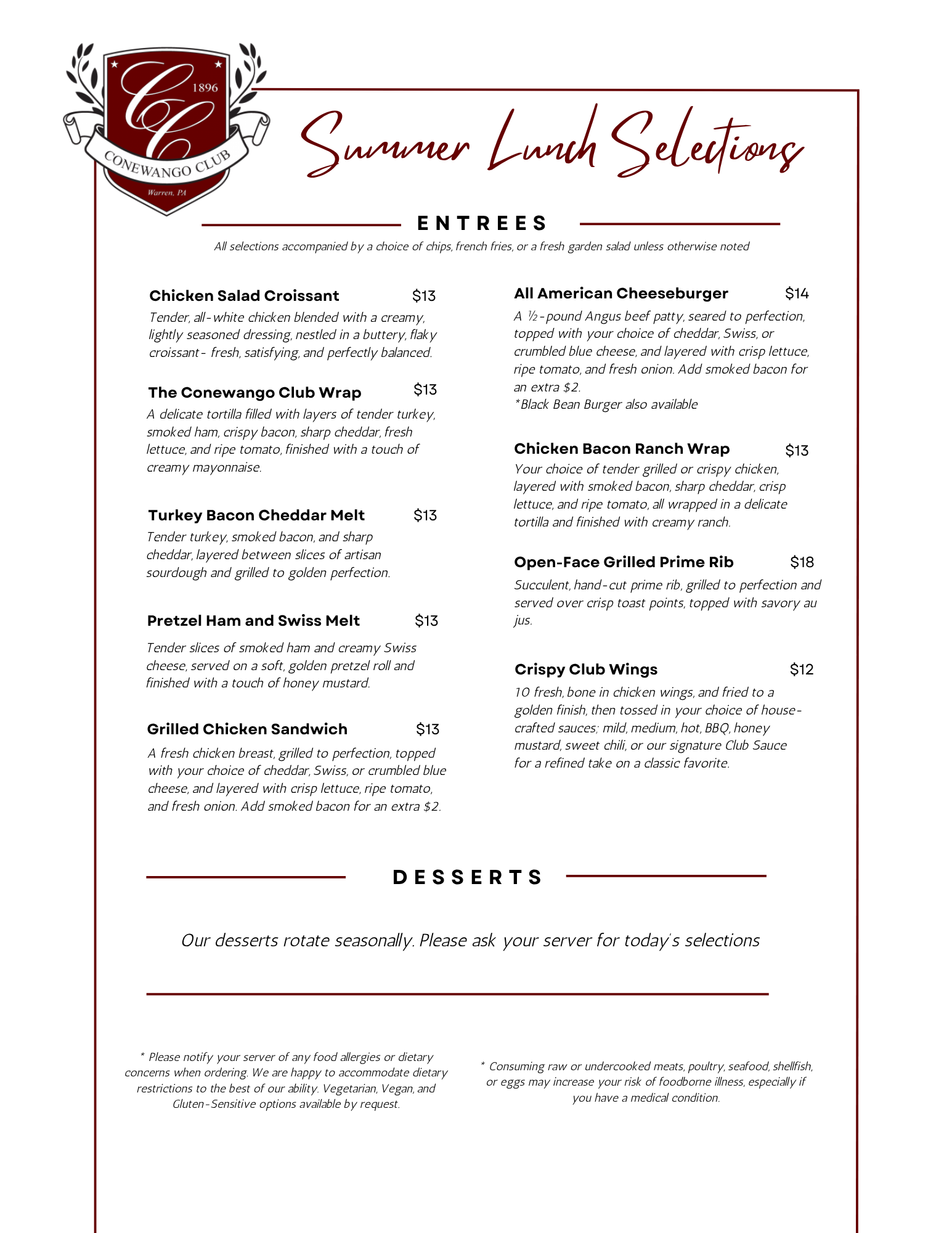 Summer Lunch Menu
