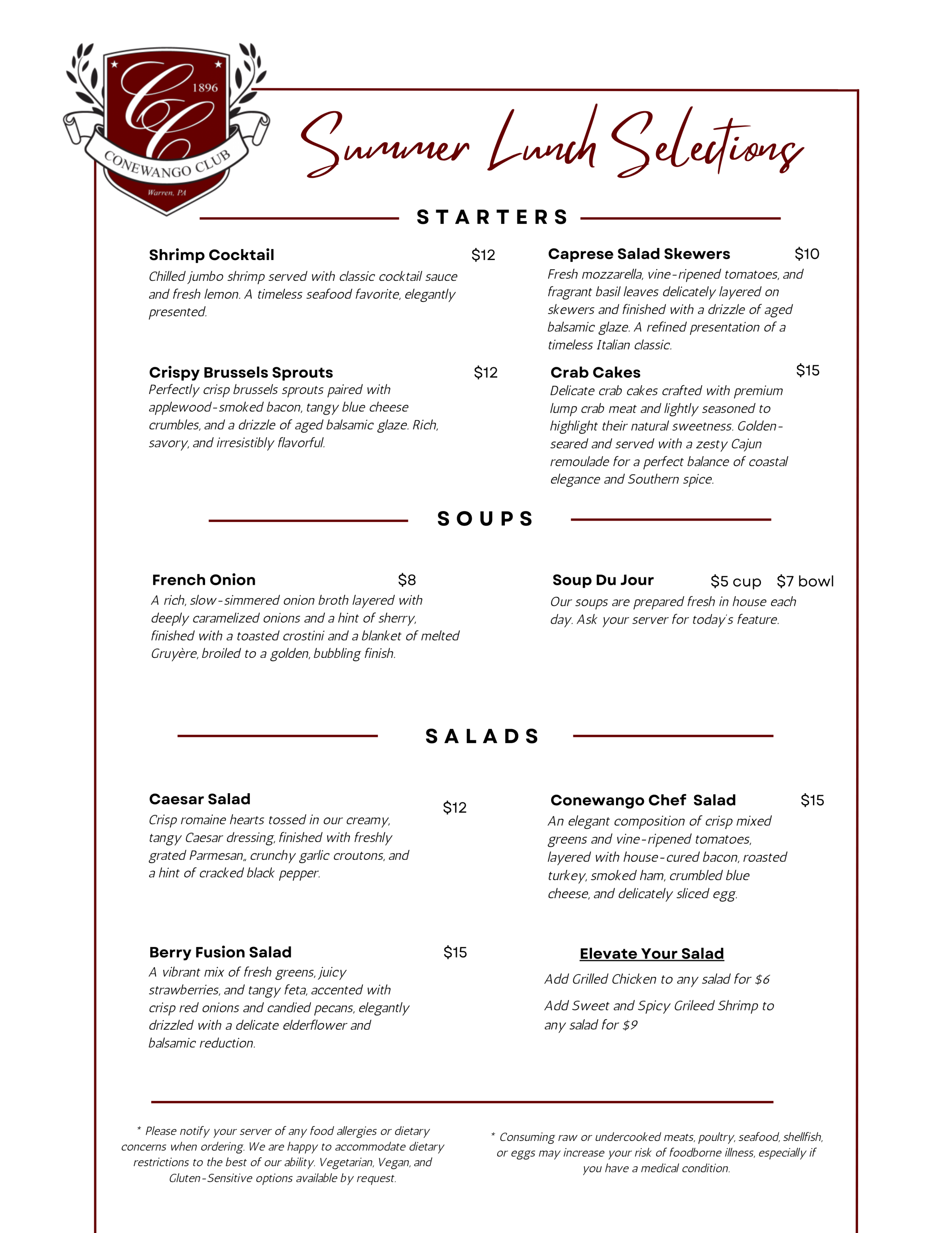 Summer Lunch Menu