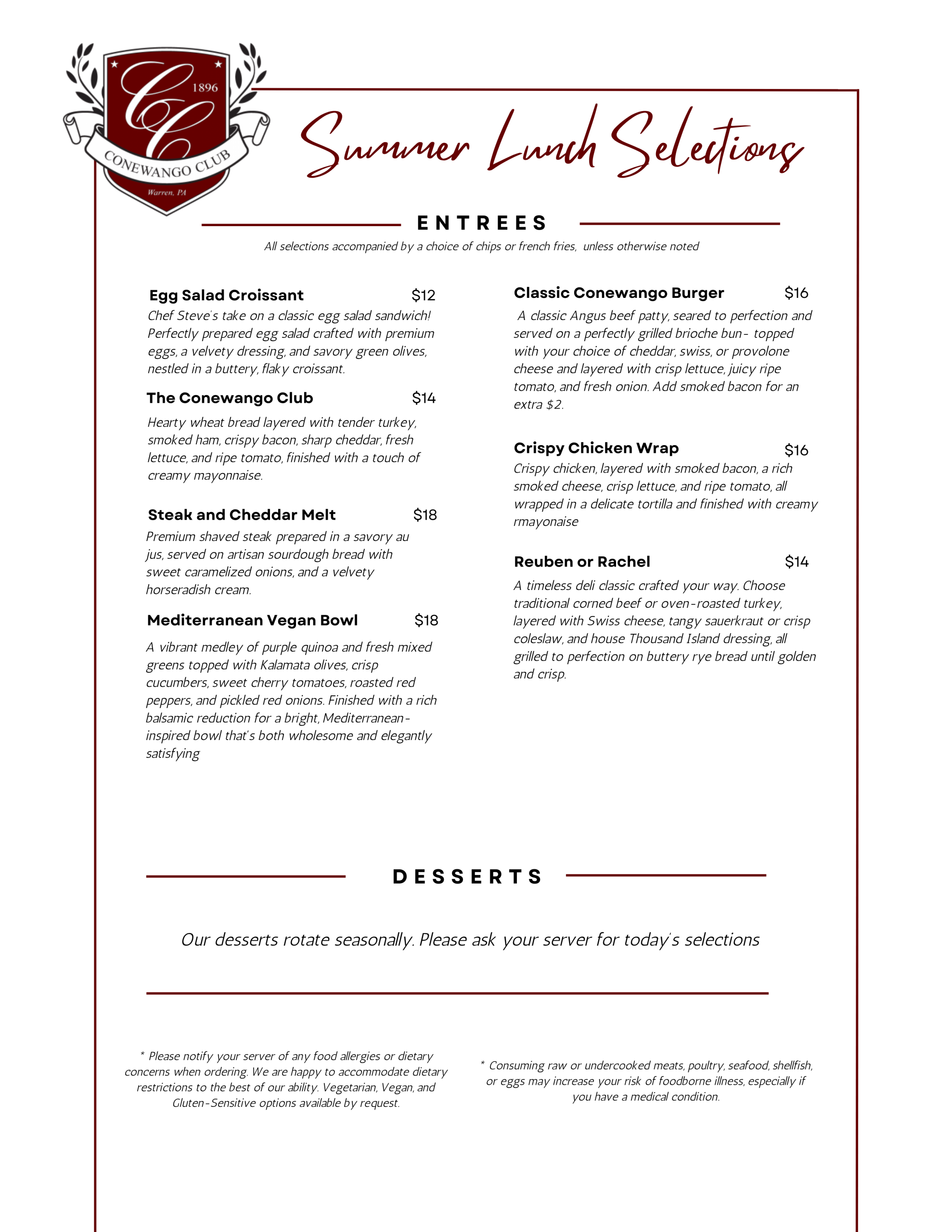 Summer Lunch Menu